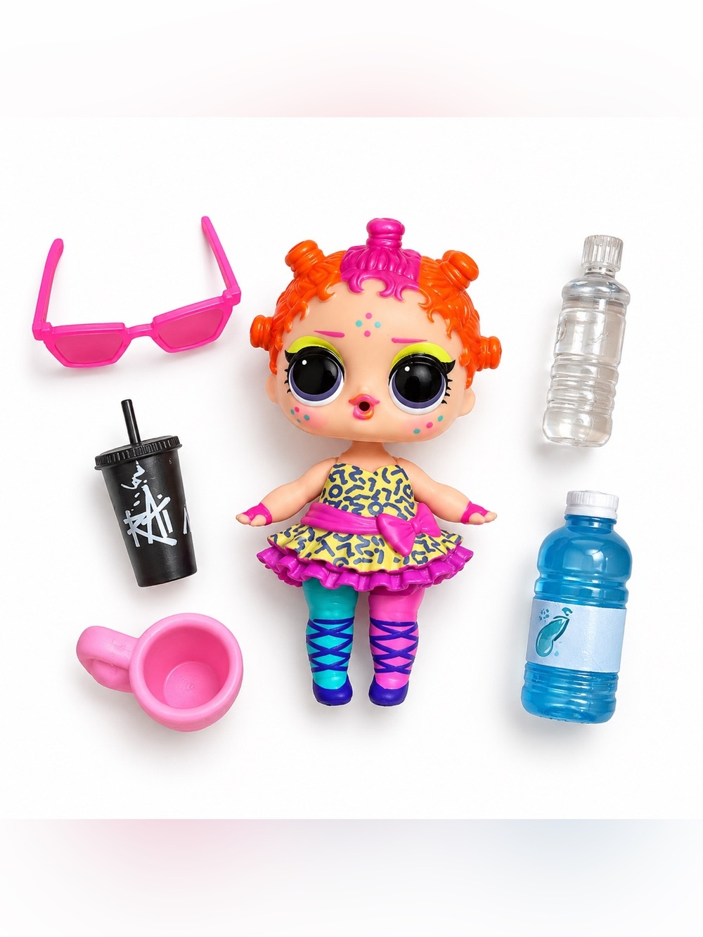L.O.L. Surprise Doll + Accessories Lot Orange Pink Hair Sunglasses Drinks